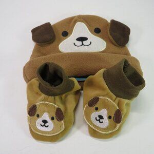Baby Brown Dog Puppy hat and shoes embroidered features